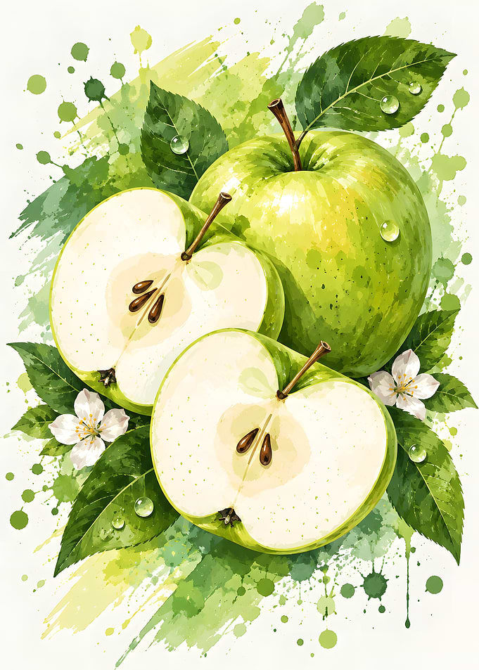 Watercolor Green Apple Illustration