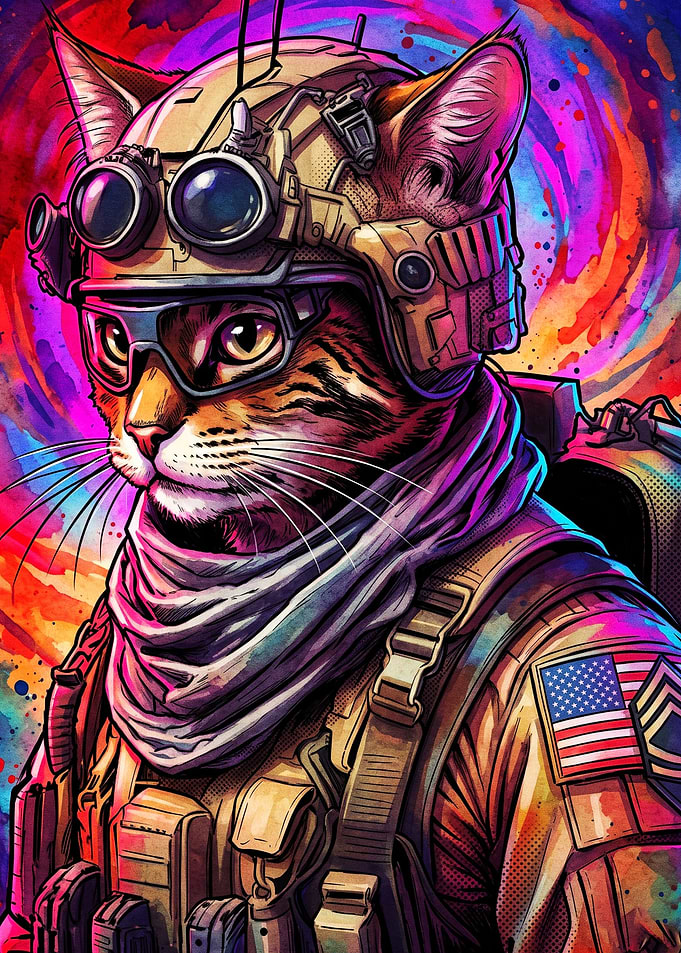 Tactical Cat Soldier Cyberpunk Art