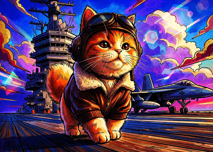Cat Pilot Aircraft Carrier Retro Ar