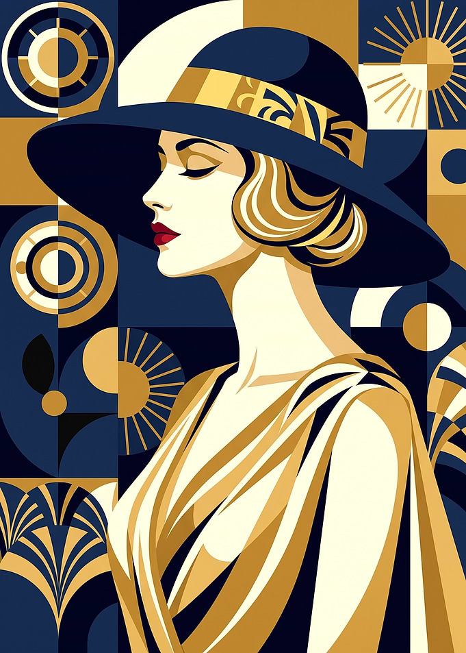 Midnight Gold - Vintage Art Deco Portrait in Blue