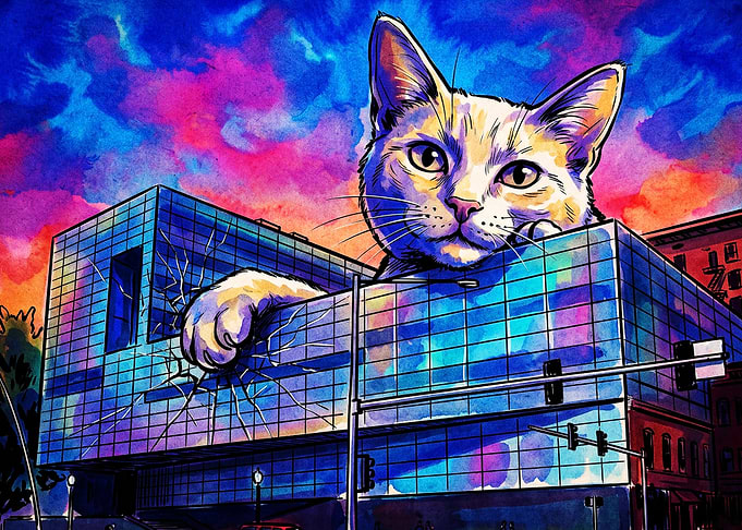 Giant Cat City Kaiju Neon Art Poste