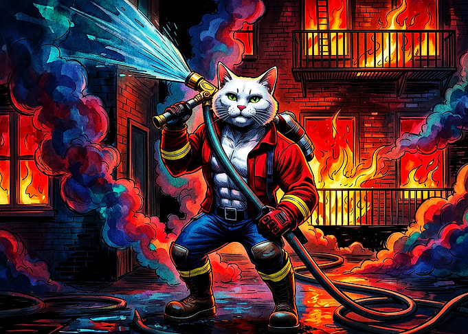 Firefighter Cat Hero Art
