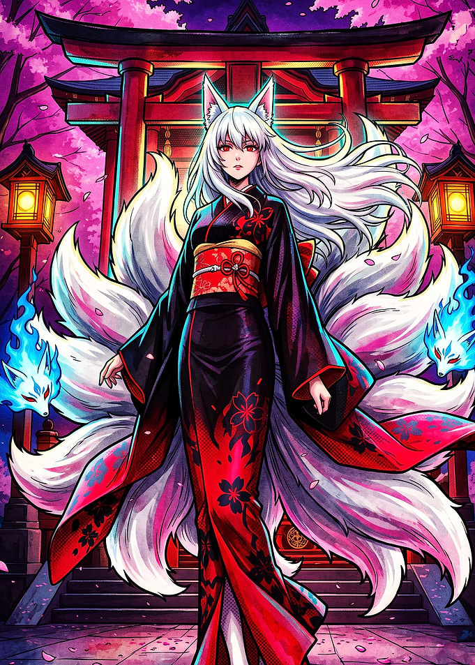 Kitsune Fox Girl Anime Shrine Art