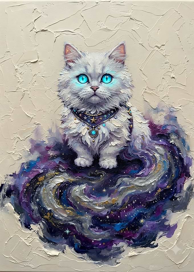 Celestial White Cat Oil Painting