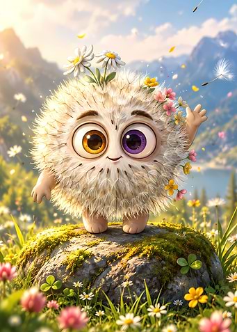 Cute Dandelion Creature in Meadow