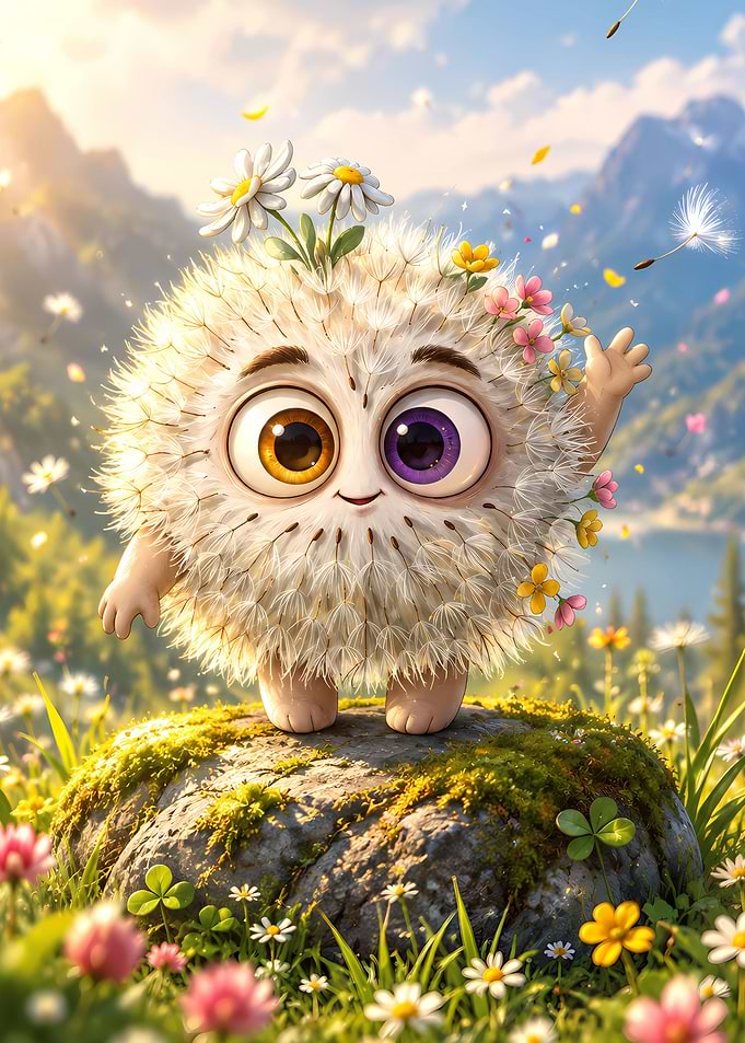 Cute Dandelion Creature in Meadow