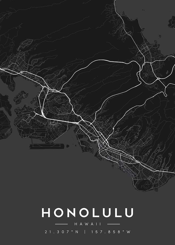 Honolulu Hawaii Minimalist Map Poster