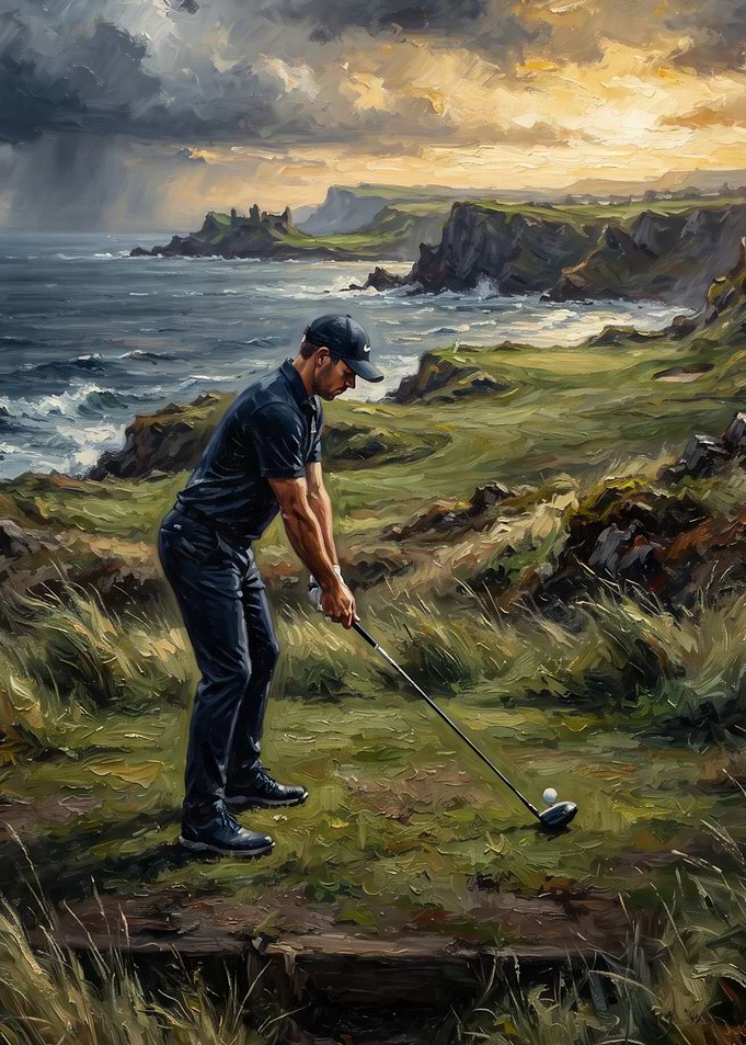Golfer on a Dramatic Coastal Course
