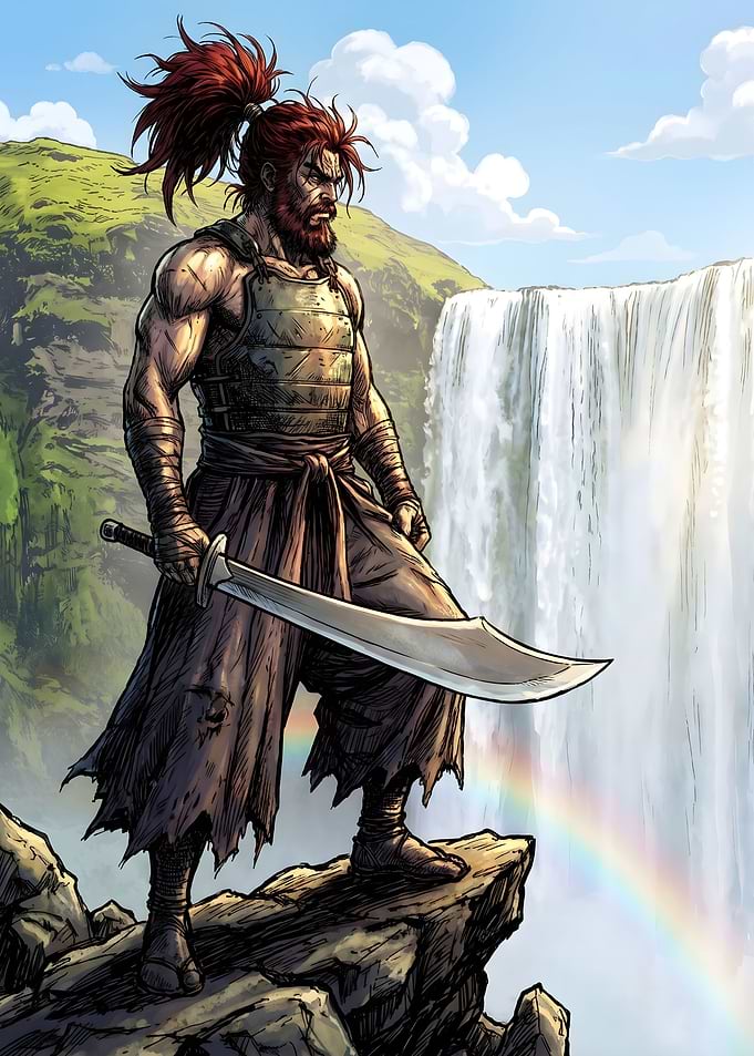 The Crimson Swordsman - Waterfall Vista