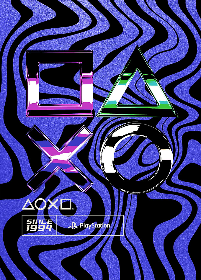 PlayStation - Liquid Chrome on Electric Blue
