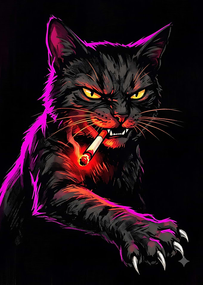 Tough Black Cat Smoking Cigarette