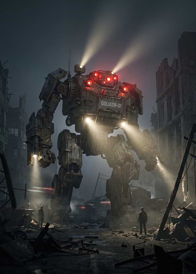 Goliath-01 Mech in Ruined City