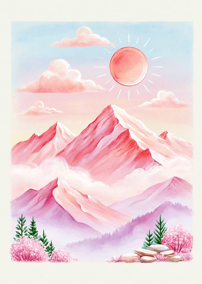 Pink Mountain Landscape Digital Art