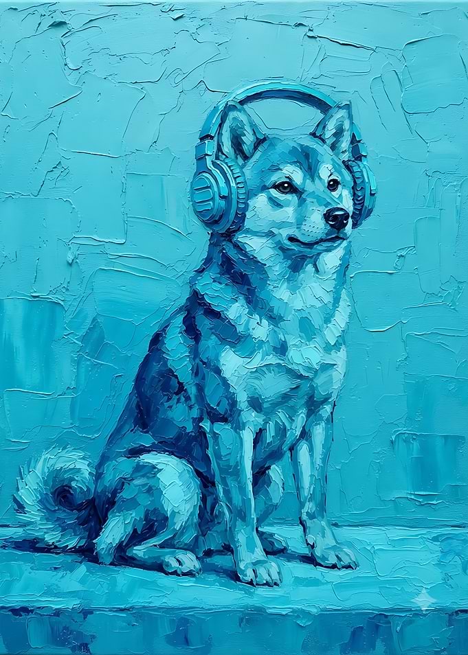 Monochromatic Shiba Inu with Headphones