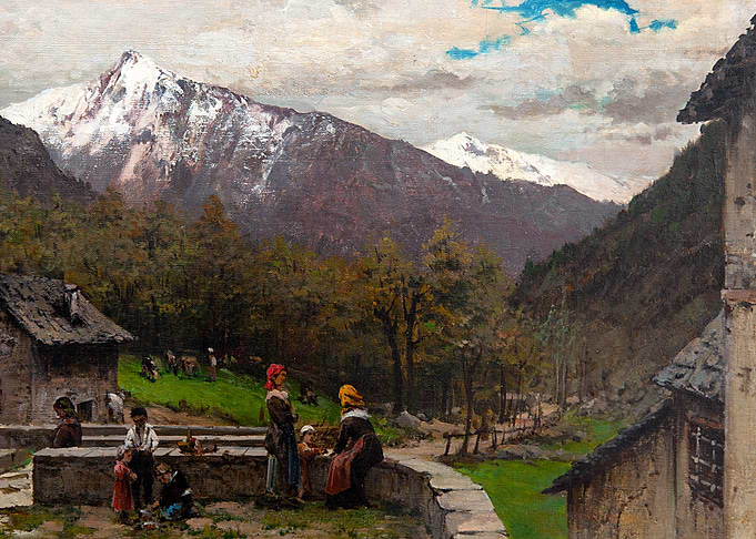 Alpine Village Scene Painting