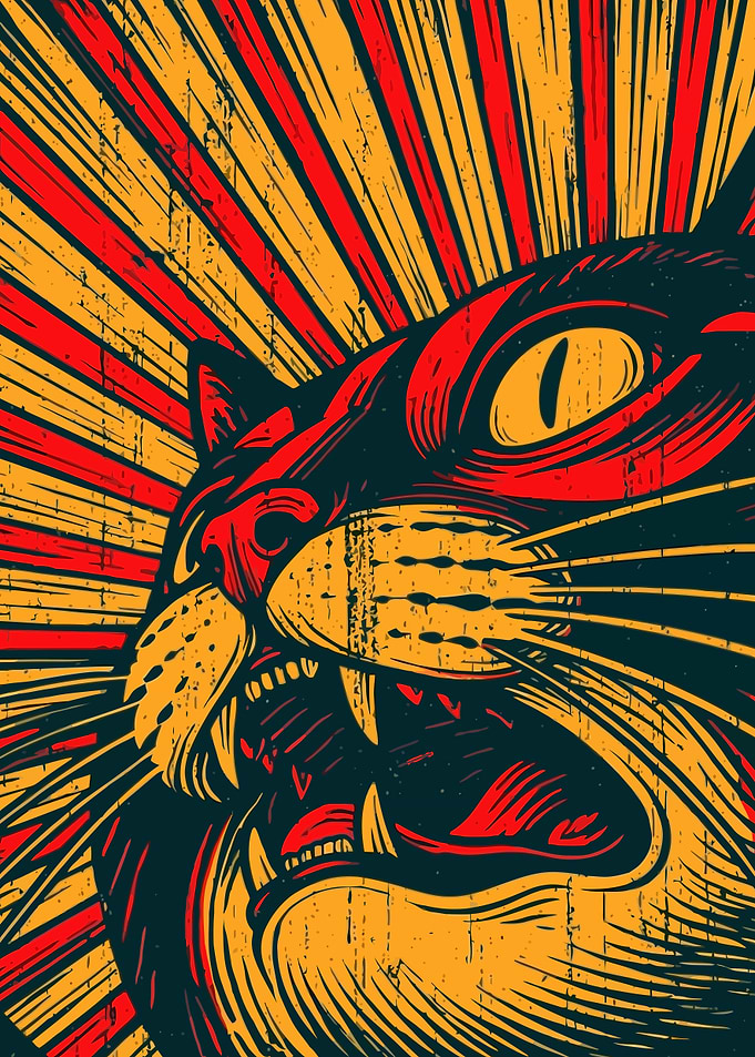 Retro Style Roaring Cat Illustration