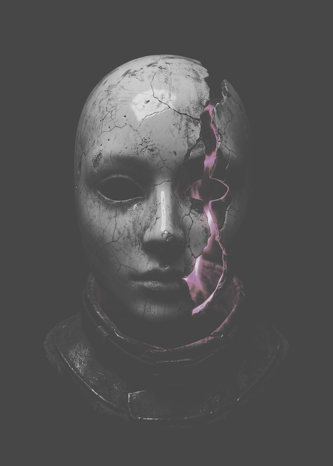 A cracked mask with mysterious energy