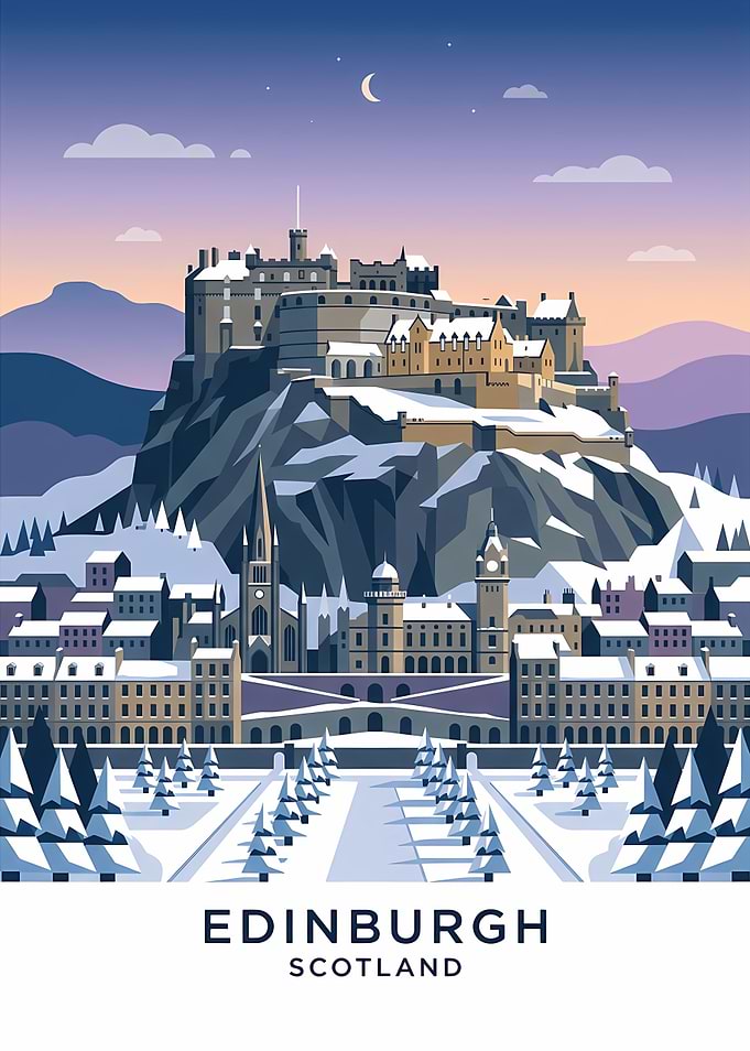 Edinburgh Castle Winter Travel Poster