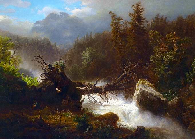 Waterfall in the Alps Painting by Arnold Schulten