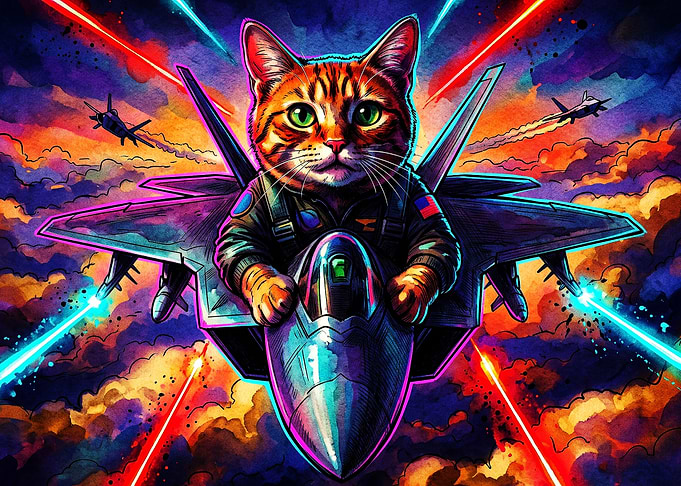 Cat Pilot Jet Fighter Neon Retro Ar