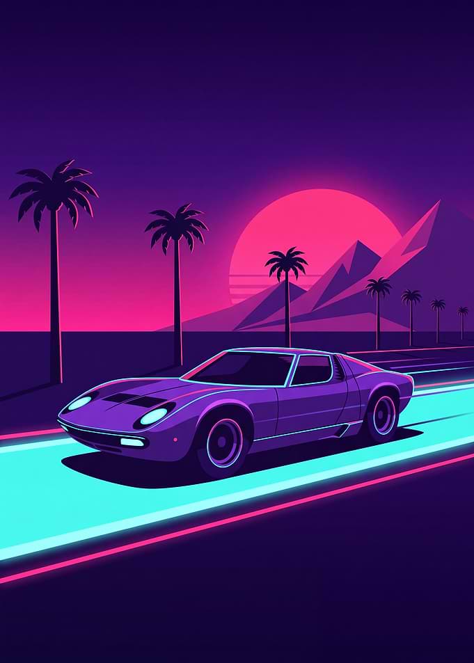 Synthwave Retro Sports Car Drive