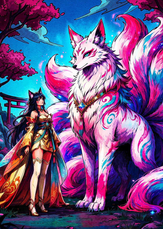 Kitsune Fox Maiden Anime Art Poster