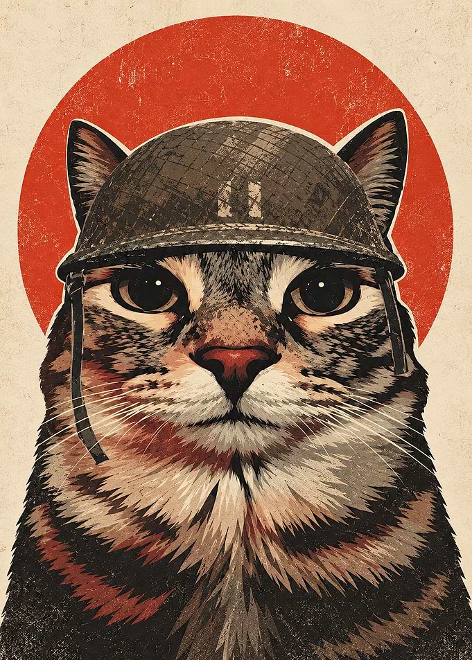 Vintage Military Cat Retro