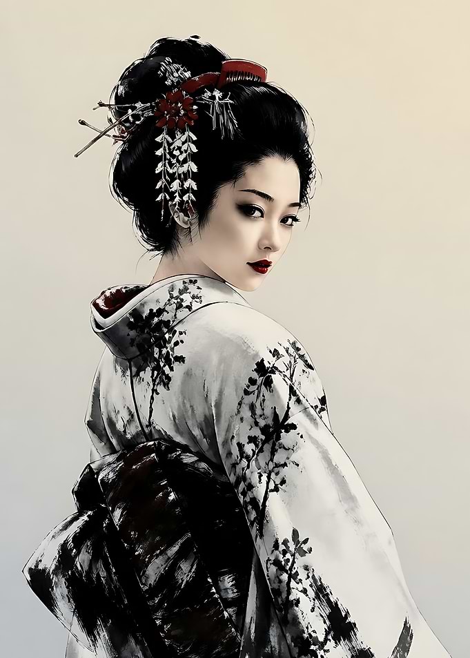 Elegant Geisha in Traditional Kimono