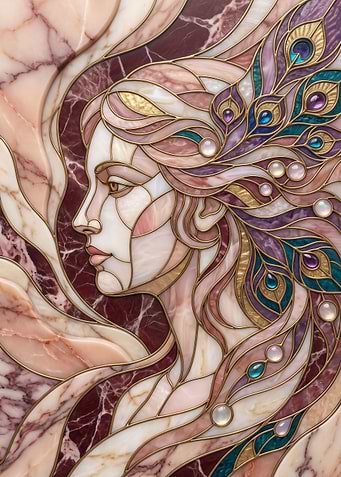 Art Nouveau Peacock Woman Marble Mosaic