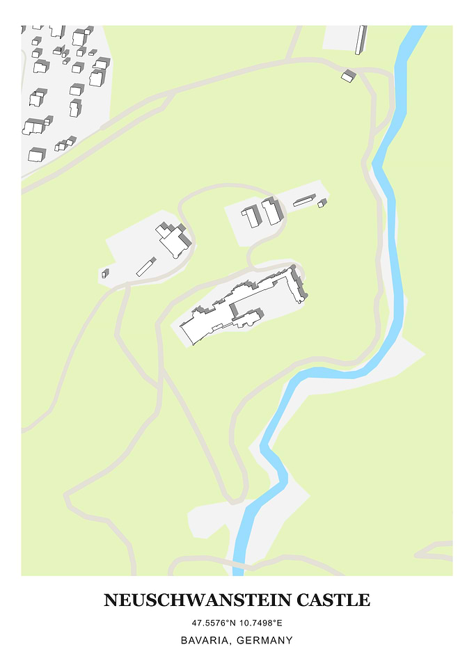 Neuschwanstein Castle Minimalist Map Print