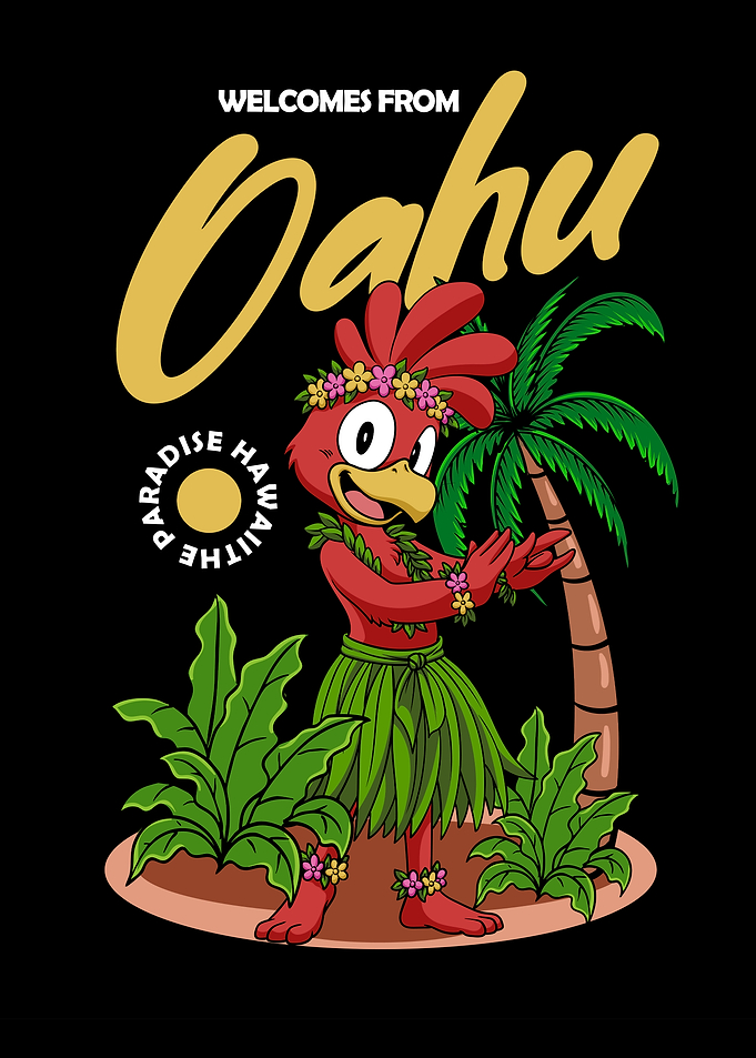 Oahu Hawaii Hula Chicken Illustration