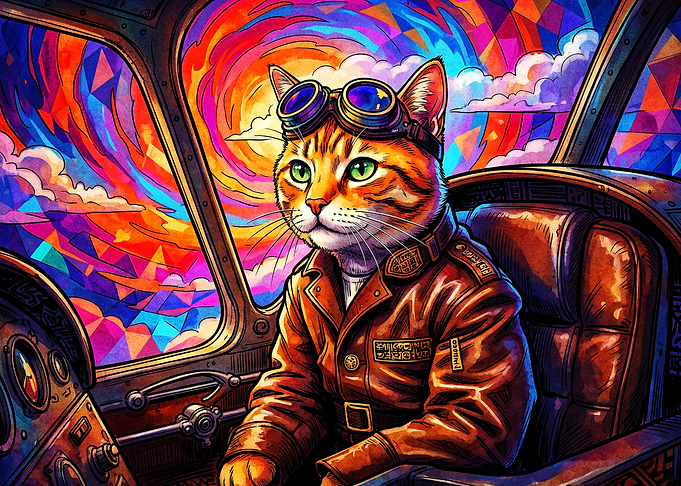 Cat Pilot Trippy Space Art Poster