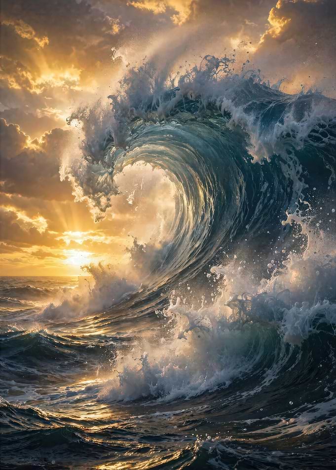 Golden Sunset Ocean Wave