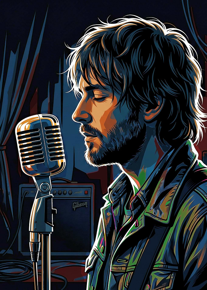 Singer Performing at Vintage Microphone