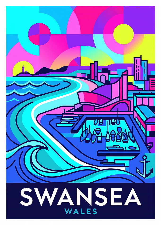 Swansea Wales Vibrant Travel Poster