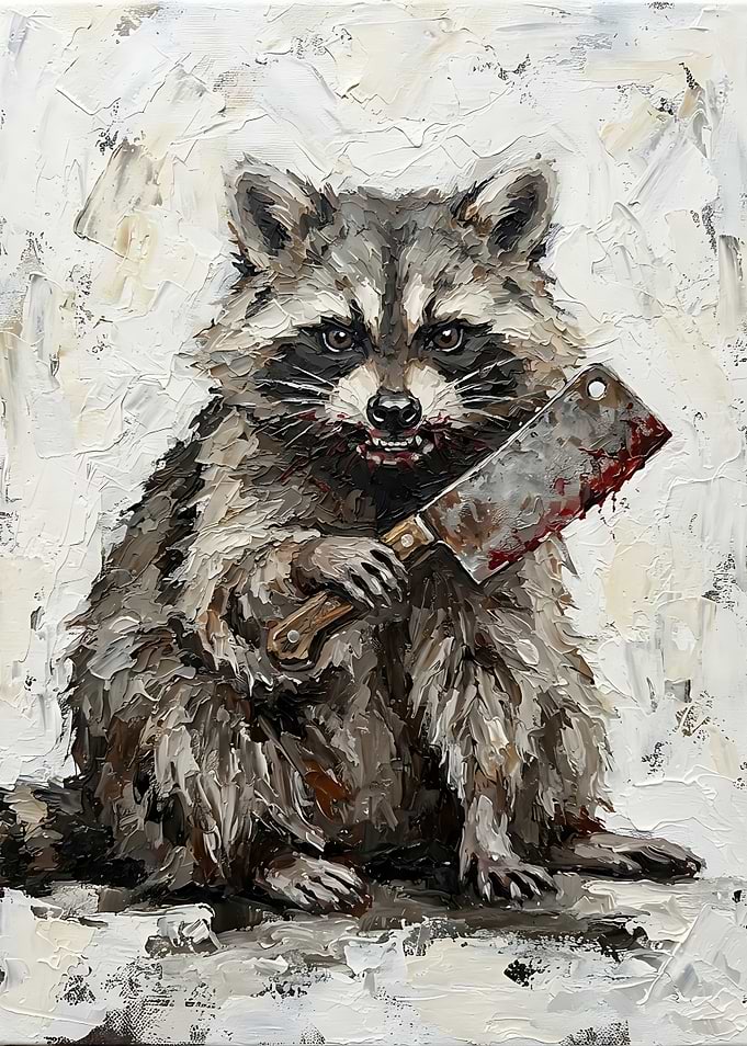 Oil Painting of Raccoon with Cleaver