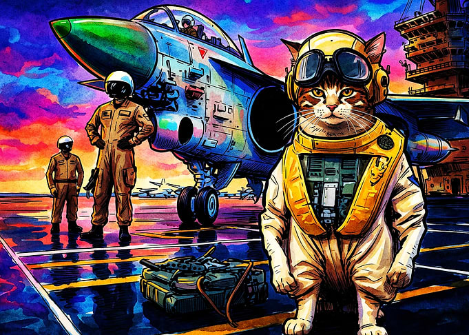 Cat Pilot Fighter Jet Retro Art