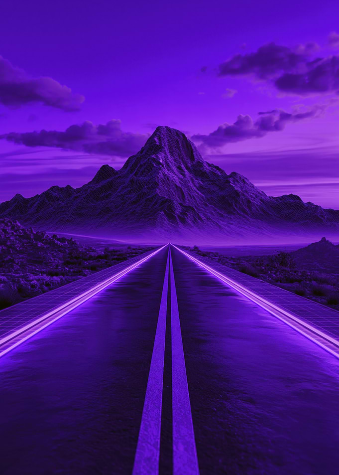 Purple Neon Mountain Road Landscape