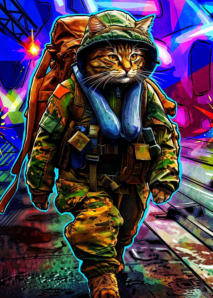 Cyber Cat Soldier Neon Poster