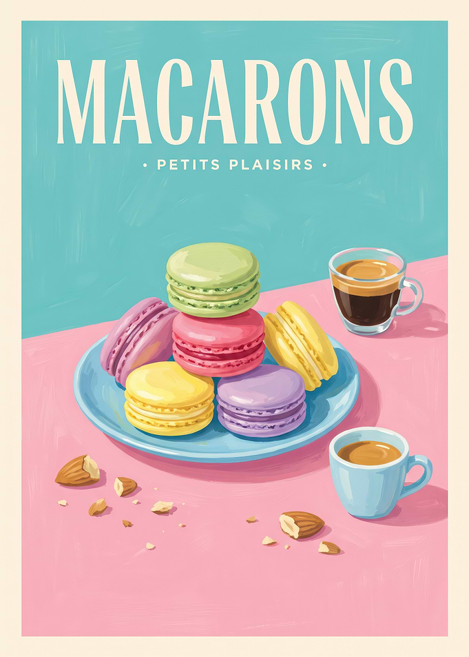 Colorful Macarons and Coffee Poster