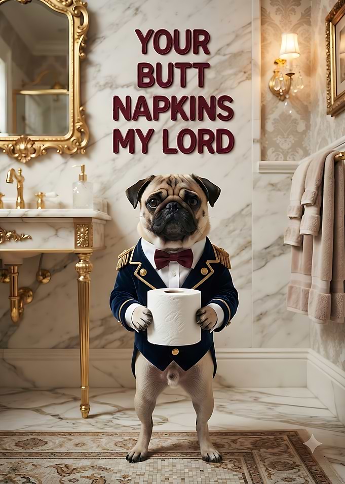 Pug Butler Offering Toilet Paper