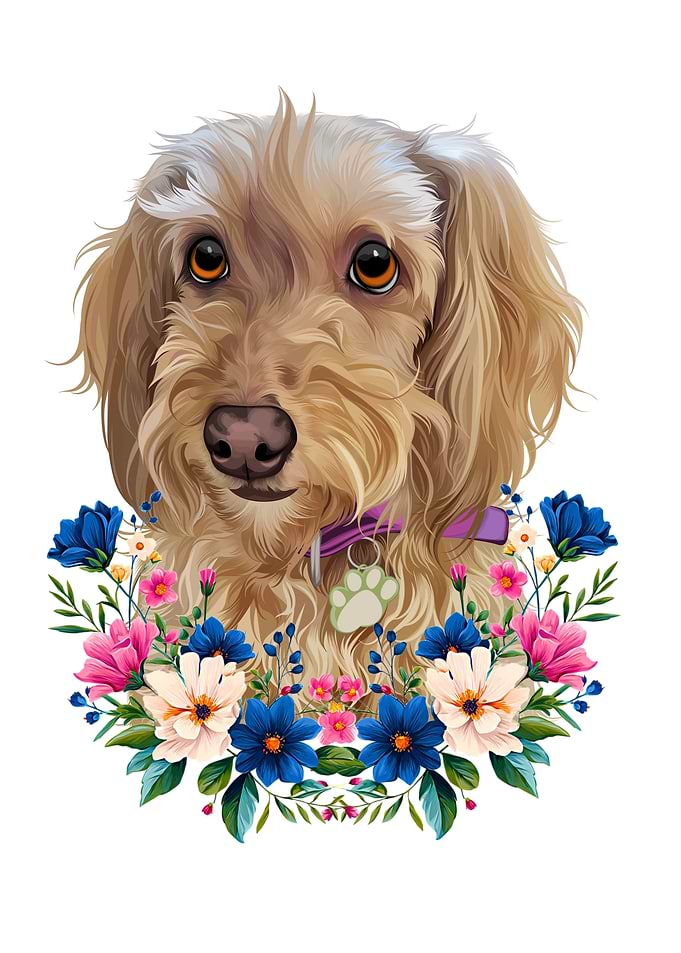 Cute Dog Portrait with Floral Wreath