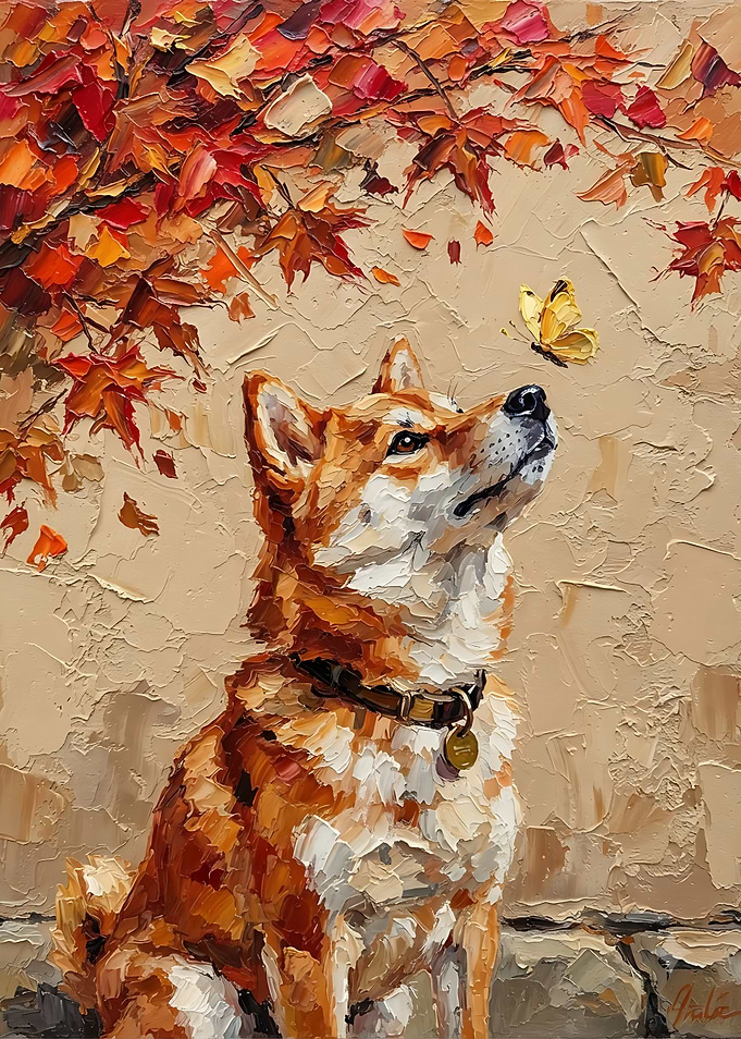 Shiba Inu Watching a Butterfly