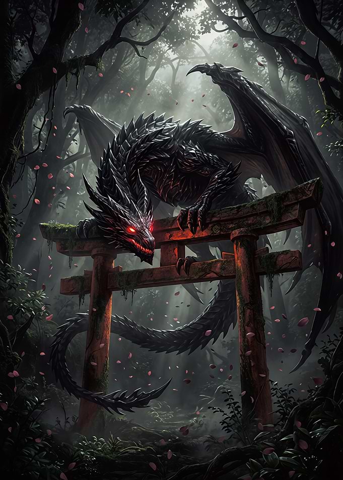 Black Dragon at Torii Gate
