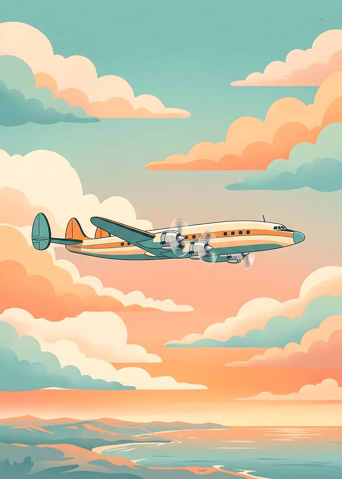 Vintage Propeller Plane Flying at Sunset