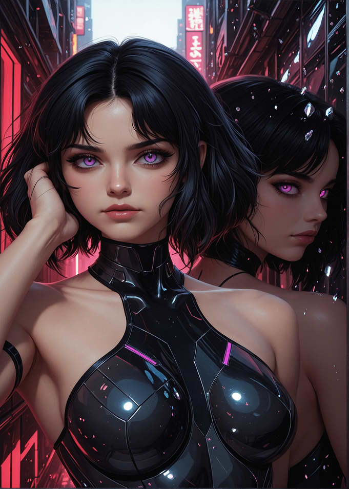 Obsidian Oracle – Cyberpunk Chrome Woman