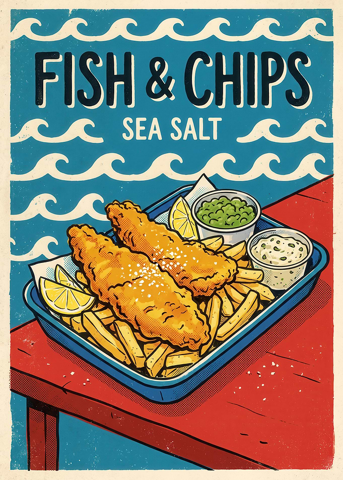 Vintage Style Fish and Chips Poster
