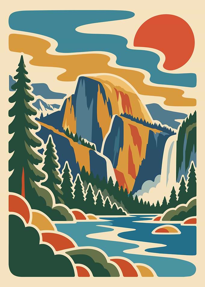 Yosemite National Park Poster – Retro California Travel Wall Art
