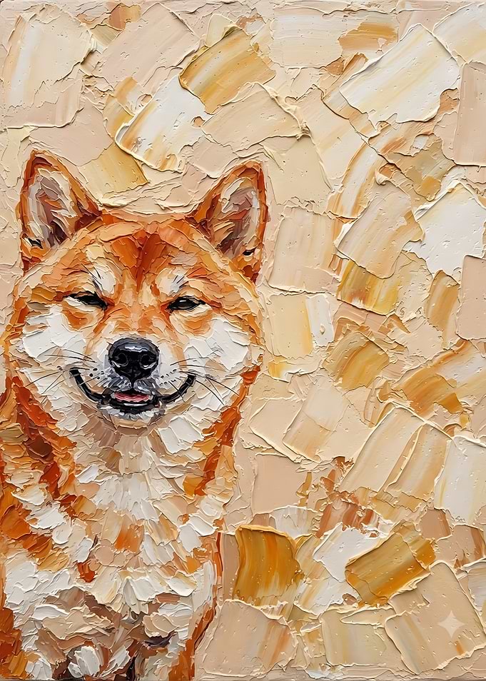 Impasto Oil Painting of Smiling Shiba