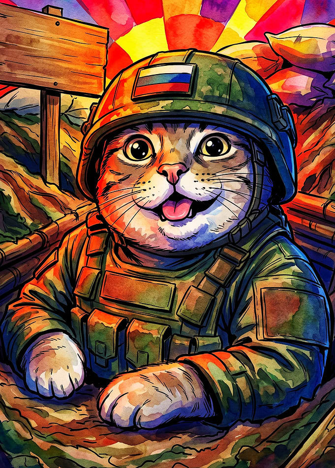 Military Cat Trench Watercolor Art